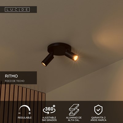 Lucide RITMO - Foco de techo - Ø 15 cm - 2xGU10 (MR11) - Negro